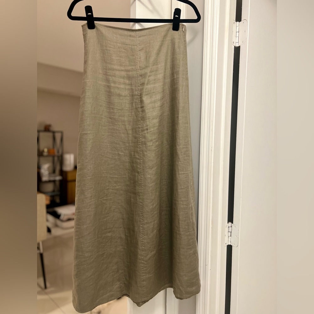 Zara 100% Linen Maxi Skirt | Khaki | Size XS